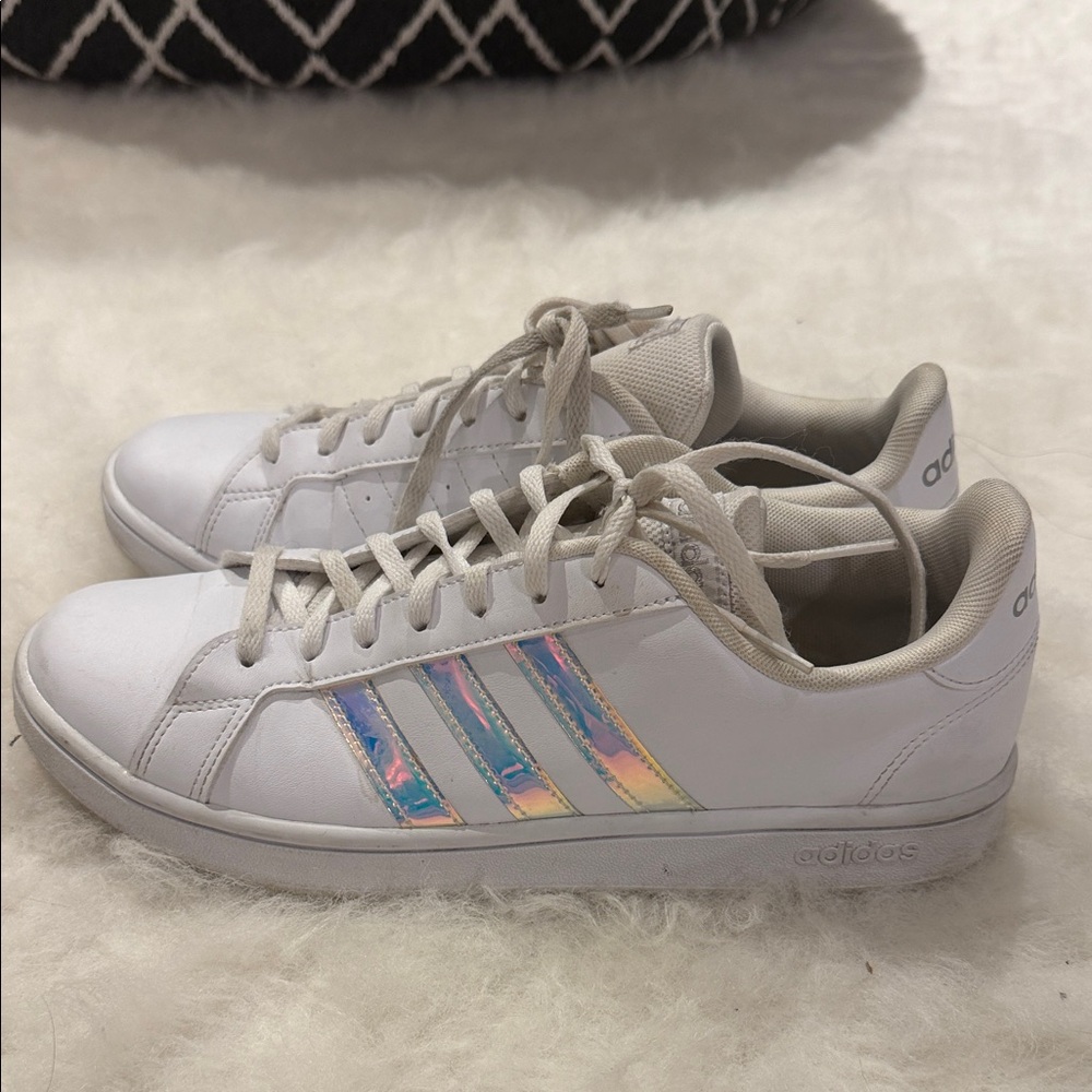 Adidas Women's White Sneakers with Holographic Stripes